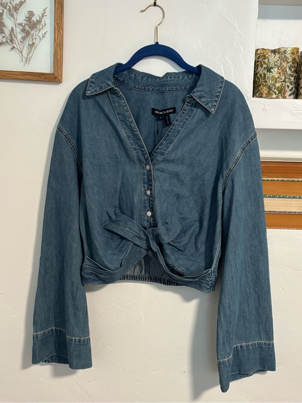 Veronica Beard | Timothy Twist Hem Denim Shirt- Light Blue - Picture 10 of 11